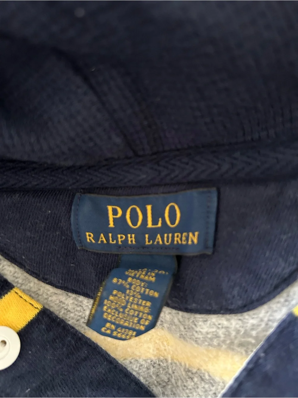 Ralph Lauren Navy and Yellow Striped Hooded Pullover